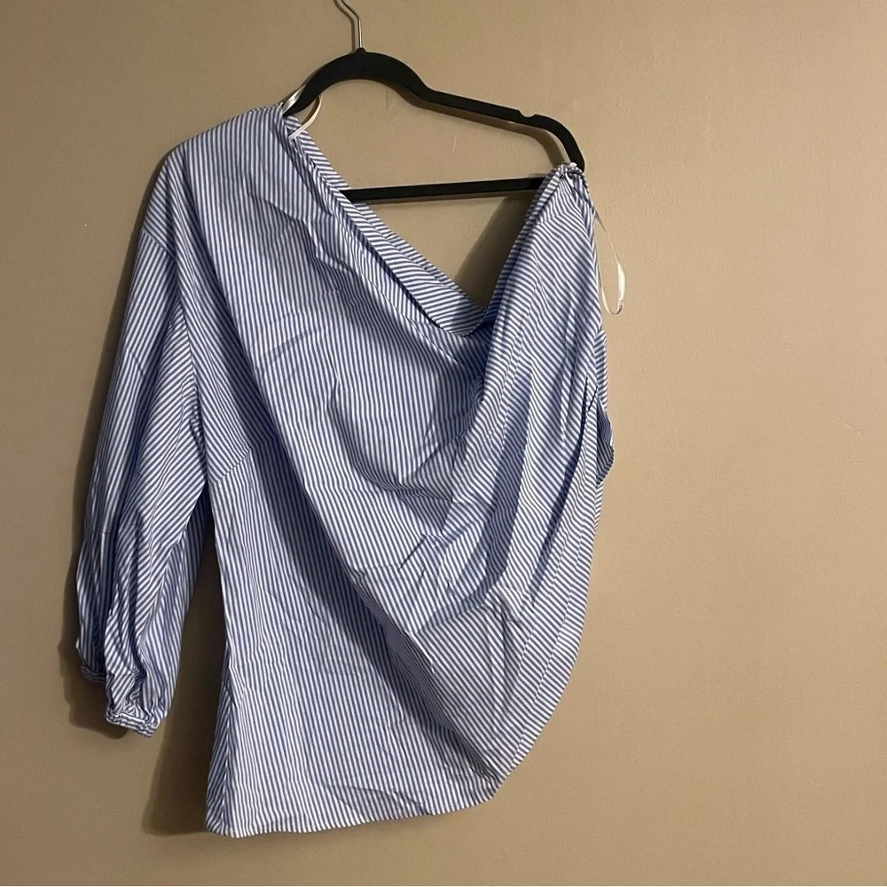 Jason Wu X ELOQUII One Shoulder Blue & White Striped Top Size 26